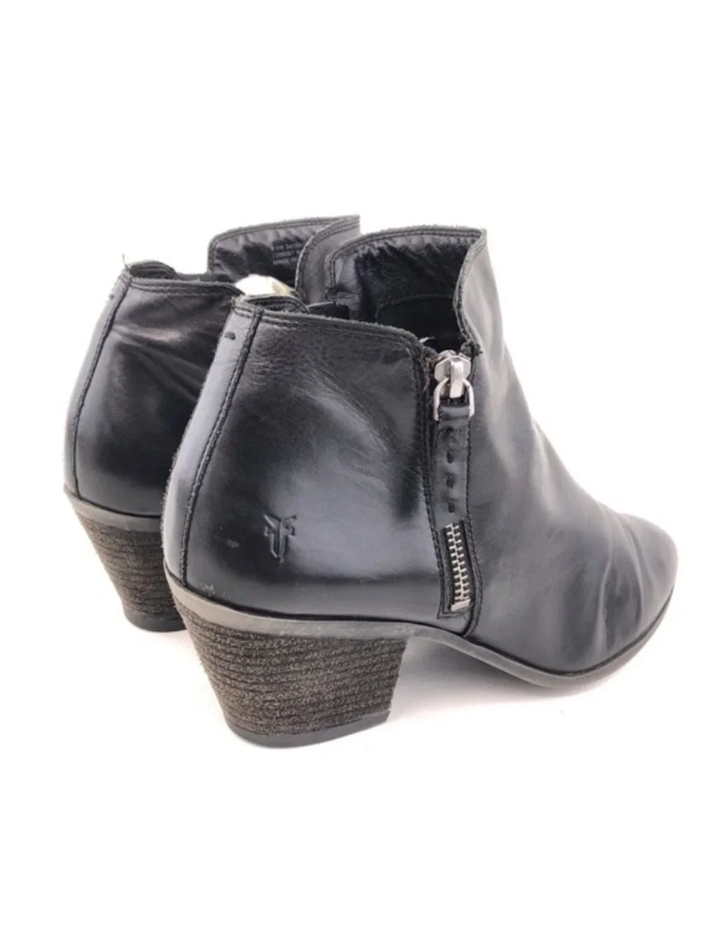 Frye Judith Black Leather Zip Ankle Boots 9.5 M